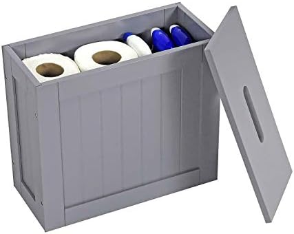 Grey or White Wooden Bathroom Cupboard Mounted or Standing Cabinet Unit Storage Variations Perfect for Laundry, Sink, Bathroom, Mirror, Drawer Cabinet (Toilet Roll Holder Cabinet Grey & Bamboo)