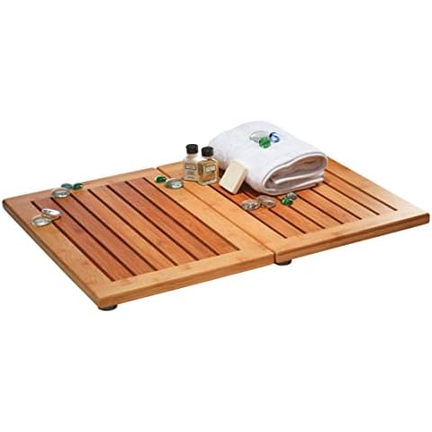 Bambüsi Bamboo Bath Mat - Foldable Wood Shower Mat for Easy Storage, Non-Slip Bathroom Mat, Versatile for Indoor and Outdoor Use, Ideal Floor Mat for Spa, Sauna, Pool, 24" x 18" Cover