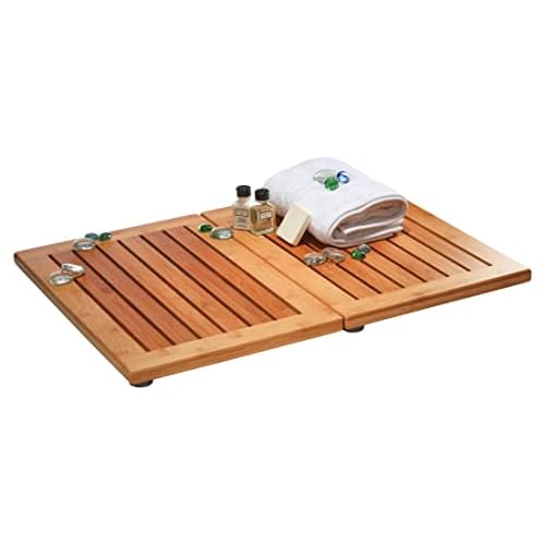 Bambüsi Premium Bamboo Bath Mat - Foldable Wood Shower Mat for Easy Storage, Non-Slip Bathroom Mat, Versatile for Indoor and Outdoor Use, Ideal Floor Mat for Spa, Sauna, Pool, 24" x 18"