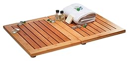 Bamboo Bath Mat for Bathroom - Foldable Wooden Shower Mat with Non Slip Feet, Slatted Wood Bath Mat Dries Fast, Indoor Outdoor Shower Mat for Spa Sauna Pool, Bamboo Floor Mat for Bathtub 24 x 18 Inch