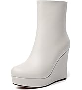 WAYDERNS Womens Evening Fashion Zip Matte Platform Round Toe Solid Wedge High Heel Ankle High Boo...