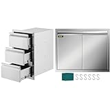 VEVOR 14.7' W x 25.4' H x 18.7' D Stainless Steel Flush Mount BBQ Island Drawers and 30' Wx21 H Double Wall Stainless Steel BBQ Access Doors for Outdoor Kitchen