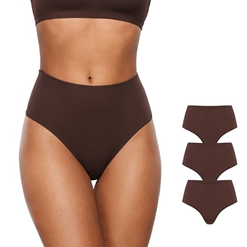 Image of INLYRIC Women's Inbarely Soft Thong - High Waisted Tagless Smooth Stretch Underwear Ultra-soft No Show Panties 3 Pack