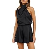 KIRYU Short Jumpsuit for Women Summer Sleeveless Belted Romper Fashionable and casual occasions (Black,M)