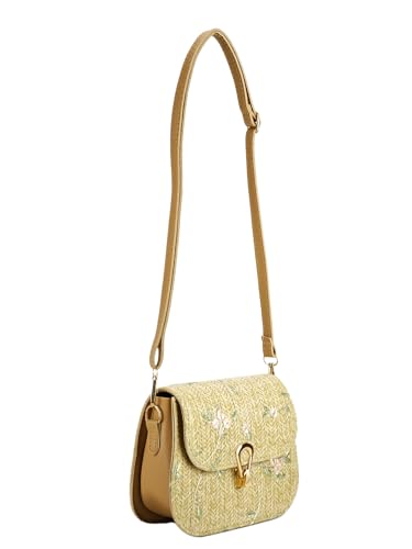 Women's Straw Woven Crossbody Bag Lace Flower Saddle Bag Handbag Lock Evening Clutch Purse2