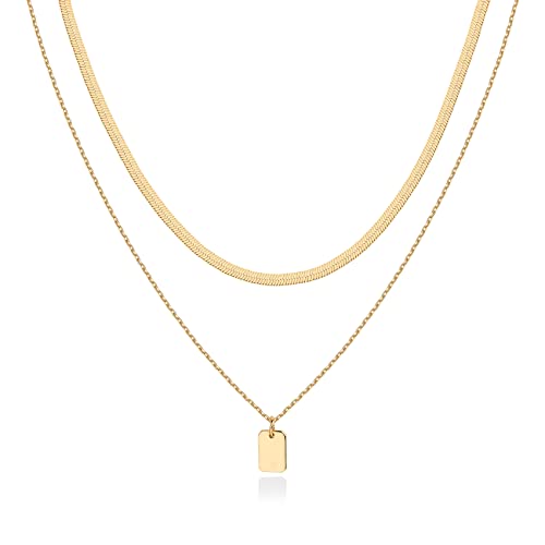 PAVOI 14K Gold Plated Layering Necklaces | Stylish Minimalist Design Pendant Necklaces | Bar, Lotus, Disc, Dog Tag, Horizontal Bar Pendants for Women