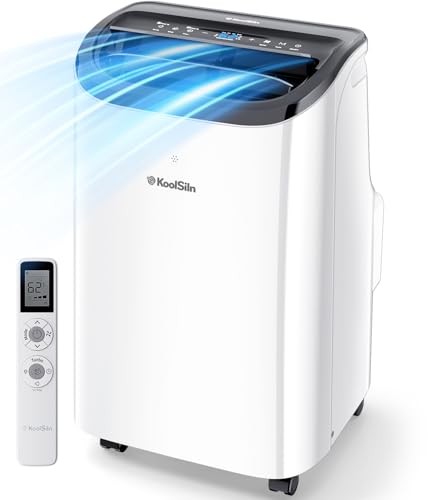 KoolSiln 12,000 BTU portable AC — white tower with LED display and remote