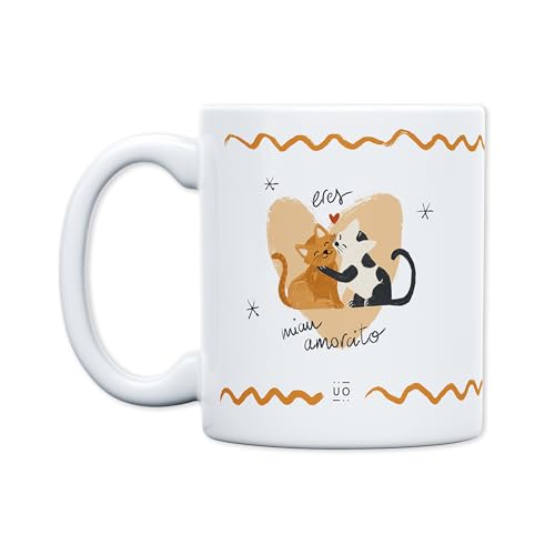 UO Taza Eres Miau-Amorcito. Regalo Divertido y Lleno de Cariño para Tu Pareja. Detalle Original para San Valentín. Cerámica de Calidad, 350 ml.