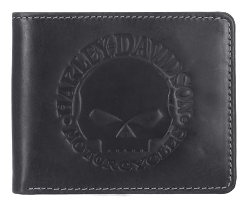 Harley-Davidson Men's Willie G Skull Logo Billfold Leather Wallet, Black