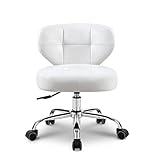 Paddie Pedicure Stool for Nail Tech, Hydraulic Salon Spa Stool Back Support Short Height Adjustable Swivel Chair, Massage/Tattoo/Esthetician/Shop/Medical, White