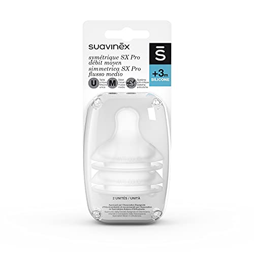 Suavinex Tétines Symetriques Sx Pro Silicone Débit M, +3 Mois, Transparent, 2 Unités Cover