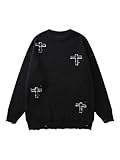 Aelfric Eden Mens Fashion Streetwear Ripped Hole Sweater Y2k Oversized Vintage Knit Sweater Unisex Retro Long Sleeve Top