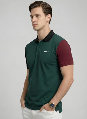 Image of ADRO Multicolour Polo T Shirt | 100% Cotton Mens Polo Tshirt | Regular Fit Half Sleeve Cut & Sew Polo T-Shirt for Men