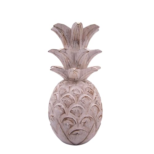 Distressed White Wooden Pineapple, Nautical Home & Office Decor, Tropical Pineapple Figurine, 12 Inches