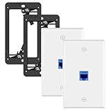 VCE Ethernet Wall Plate (UL-Listed) 1-Port, Keystone Jack Wall Outlet with CAT6 Keystone Inline Coupler Insert and Low Voltage Mounting Bracket 1 Gang, Blue 2-Pack
