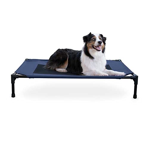 K&H Pet Products Outdoor Elevated Dog Cot, Breathable Cooling Elevated Cot Hammock Pet Bed for Large Dogs, Washable Mesh Cover, Raised Metal Frame, Collapsible, Portable - Large 42 X 30in Blue by K&H Pet Products - Used condition - US$39.55