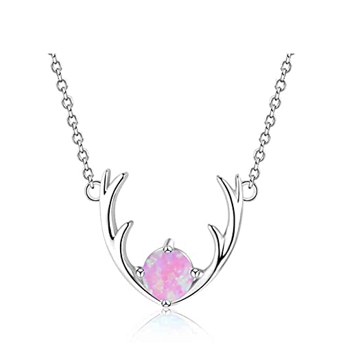 Collier en argent 925 et opale véritable, pendentif élan raffiné pour femme