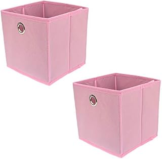 Royle Home Fabric 18x18cm Square Folding Storage Box Cube (Pink, 2)