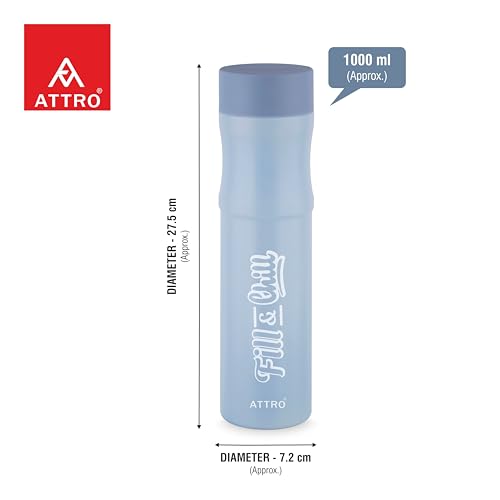 Image of ATTRO Crazy 1000ml Water Bottle - Round Plastic Fridge Bottle - Airtight, Leak-Proof, BPA-Free, Freezer Safe Durable & Lightweight - Set of 2 Grey - Ideal for Home & Office