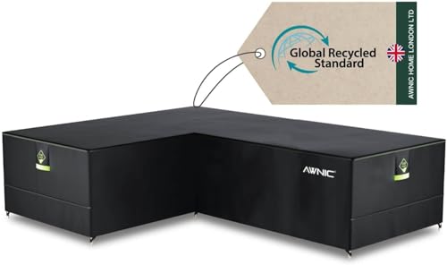 AWNIC Funda de Sofá en Forma de L Impermeable Fundas para Muebles Ratán, Fundas Seccionales en Forma de L para Exteriores Tejido Técnico AlicanTex 215(Izquierda) x270(Derecha) x85x71cm