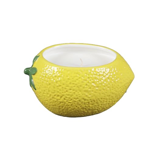 Bougie en céramique citron pour terrasse et salon d'été ensoleillé