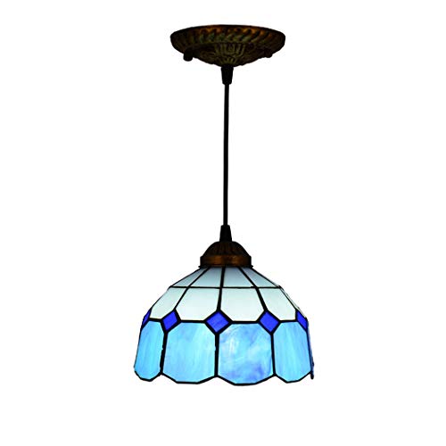 Tiffany Style Lampada a sospensione mediterranea in vetro colorato Lampada a sospensione singola testa Lampadario for sala da pranzo Camera da letto Soggiorno Ufficio Cucina Isola Decorazione del soff