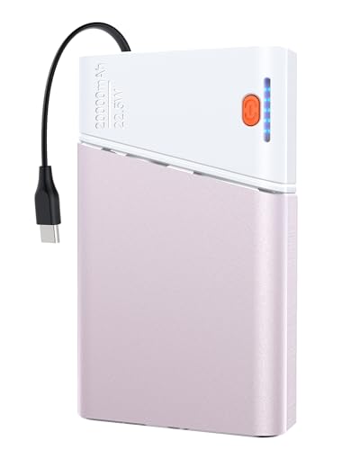 Image of Aaoyun Portable Charger Power Bank, 20000mAh 22.5W PD Fast Charging Powerbank with Built-in USB C Cable, External Phone Battery Pack for iPhone 17 /16 /15 Samsung S24 Android etc, Pink