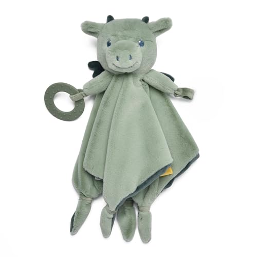 Image of Baby Dragon Security Blanket, Soft Loveys for Babies, Lovey for Newborn Boys and Girls, Gender Neutral Security Blanket with Stuffed Animal, Baby Snuggle Toy with Teether & Textured Ribbons