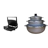 IMUSA 1200W Panini Press with Nonstick Plates & IMUSA 3pc Caldero Set (1.4/3.4/6.6 Quart) made in Colombia