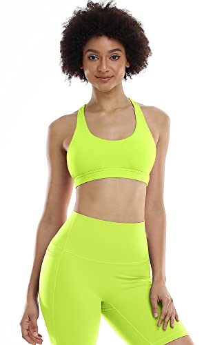 Icyzone Padded Strappy Sports Bra Yoga Tops Activewear Workout Clothes For Women (S, Neon Yellow) #TOP1