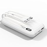 モバイルバッテリー 大容量 20000mAh 5台同時充電 小型 22.5w急速充電 ケーブル内蔵 LED残量 持ち運び便利 スマホ 充電器 iPhone/Android 対応 軽量 PSE認証済み 機内持ち込み可 旅行 出張 地震対策 防災 停電 (ホワイト)