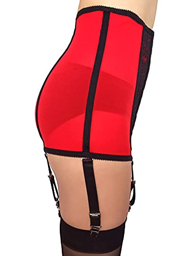 Estanla Womens High Waist Metal Buckle Detachable Lace Corset Lingerie 6 Straps Garters Belt (Red, L) #TOP1