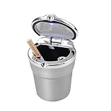 Car Ashtray for Mitsubishi Mirage 5th 6th Generation/Zinger Pickup,LED Portable Lid Up Detachable Self Extinguishing Convenience Office Home Camping Stand Cylinder Accessory,Silver
