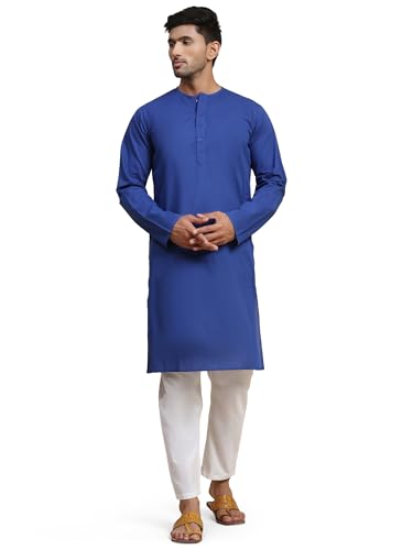 Image of Men's Pure Cotton Solid Kurta Pajama Set Round Neck Casual Yoga Dress