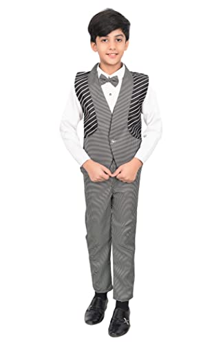 AHHAAAA Cotton Blend Kids Ethnic Waistcoat Shirt And Pant With Bow Set For Boys 164N For Rs. 299 @ 90% off