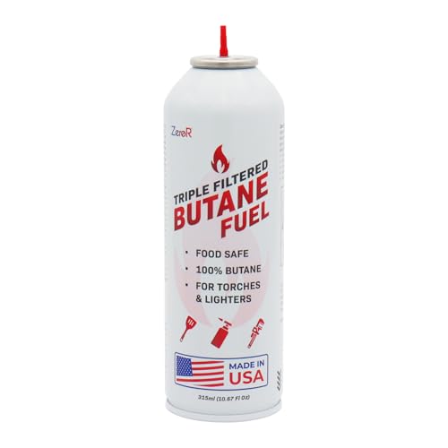 ZeroR® 100% Butane Fuel Refill | 10.67 fl oz 315ml | Made in USA | Butane Refill for Torch Lighter, Kitchen Torch, Refillable Lighters, 3 Cans