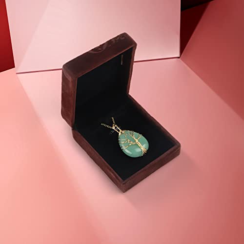 Teardrop Tree Of Life Pendent Necklace,Vintage Healing Natural Gemstone Crystal Necklace Pendent Copper Wire Wrapped By Tree Of Life Chakra,Natural Quarz Stone Crystal Jewelry Gift For Women,Wife,Mother,Girl,Men(Green Aventurine) #TOP6