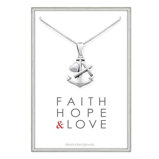 Tiny and Dainty Sterling Silver Faith Hope and Love Necklace, Silver Anchor Cross and Heart Necklace, Confirmation Gift Necklace, Goddaughter Gift (18 inches)