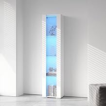 Modern Display Cabinet with Blue LED Light, 4-Tier Corner Curio Cabinet with Adjustable Tempered Glass Shelves