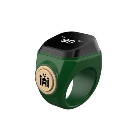 Image of Smart Tasbih Counter,18mm(8) Muslim Digital Azan Alarm Clock Zikr Ring,APP Support Digital Counter Prayer Reminder Rings, Waterproof 4 Digit Finger Counter for Muslims(Green)