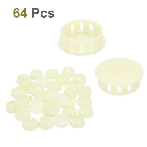 Image of MECCANIXITY 64PCS 32mm(1 1 /4 inch) Cream White Plastic Hole Plugs, Flush Type Panel Hole Plugs Insert End Caps for Locking Hole Tubes Furniture Cabinet