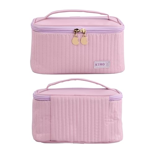 Rapidbok Bolsa de Cosméticos de Viaje, Bolsa de Maquillaje para Mujer e Niña, Neceser Maquillaje con Divisor y Asa, PU Cuero, Bolsa de Aseo Impermeable, Neceser Viaje Mujer (Morado)