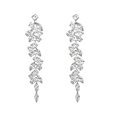 Silver Diamond Dangle Earrings for Women – Long Chain Chandelier Drop Crystal Earrings – Silver Dangly Earrings for Bridal, Prom & Parties – Elegant Diamante Drop Earrings for Women Girls