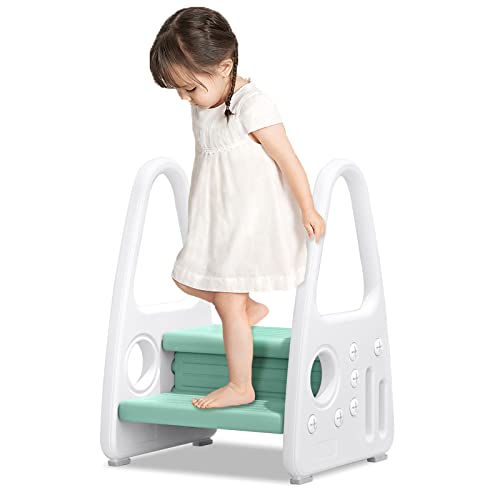 YRHome Taburete infantil de 2 niveles, diseño de torre de aprendizaje, color verde Cover