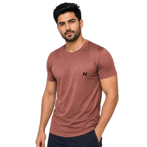 Image of NINQ Half Sleeve Tshirt for Men | Round Neck Regular Tshirt | Breathable Mesh Dotted Stylish T-Shirt | Sports Wear Casual Tee for Gym, Running & Daily Comfort
