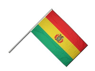 Drapeau Bolivie sur hampe 60x90 cm avec mât en bois pour pavoisement