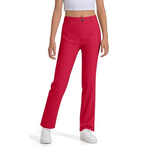 Pantalon extensible garçon en sergé rouge confortable taille 13-14 ans