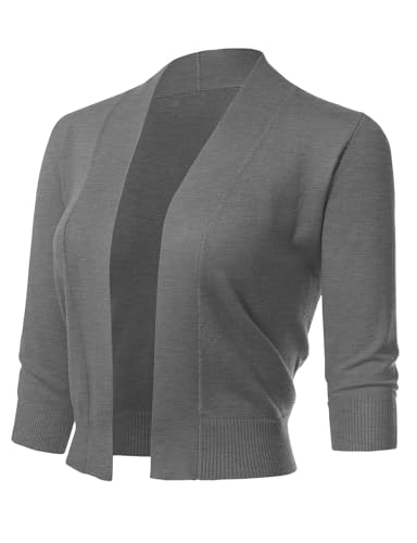 Image of Allsense Women's 3 /4 Sleeve Cropped Shrug Cardigan | Classic Bolero, Open-Front, Lightweight Soft Fine Knit Cover Up