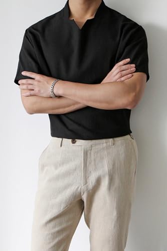 Image of GINGTTO Linen Pants Men Slim Fit Elastic Waistband Lightweight Summer Beach Fashion Casual Pant
