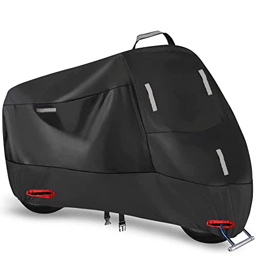Funda Moto Impermeable Exterior Interior, 300D Cubierta para Scooter Moped Motocicleta con 5 Tiras Reflectantes y 2 Orificios para Cerradura, 2 Hebillas de fijación (M: 200 x 90 x 100 cm)